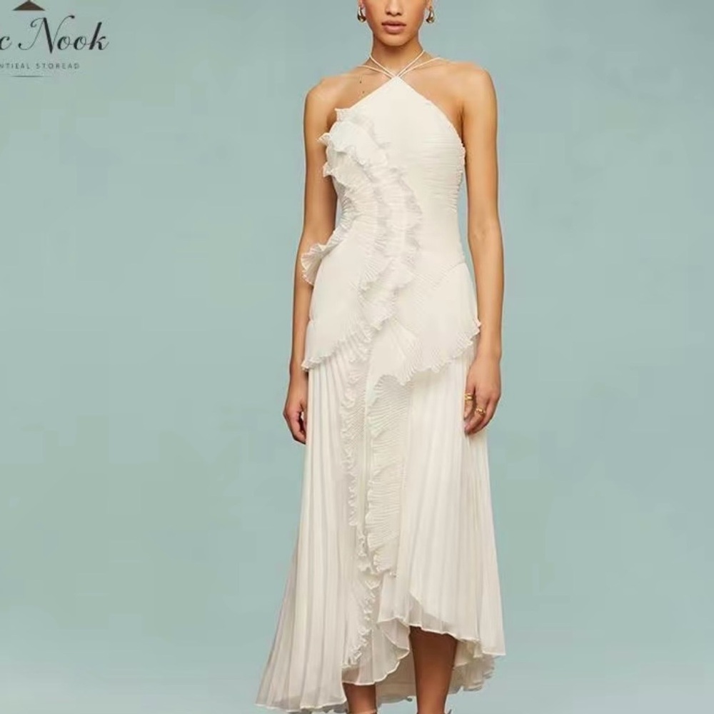 White ruffle Halter Dress